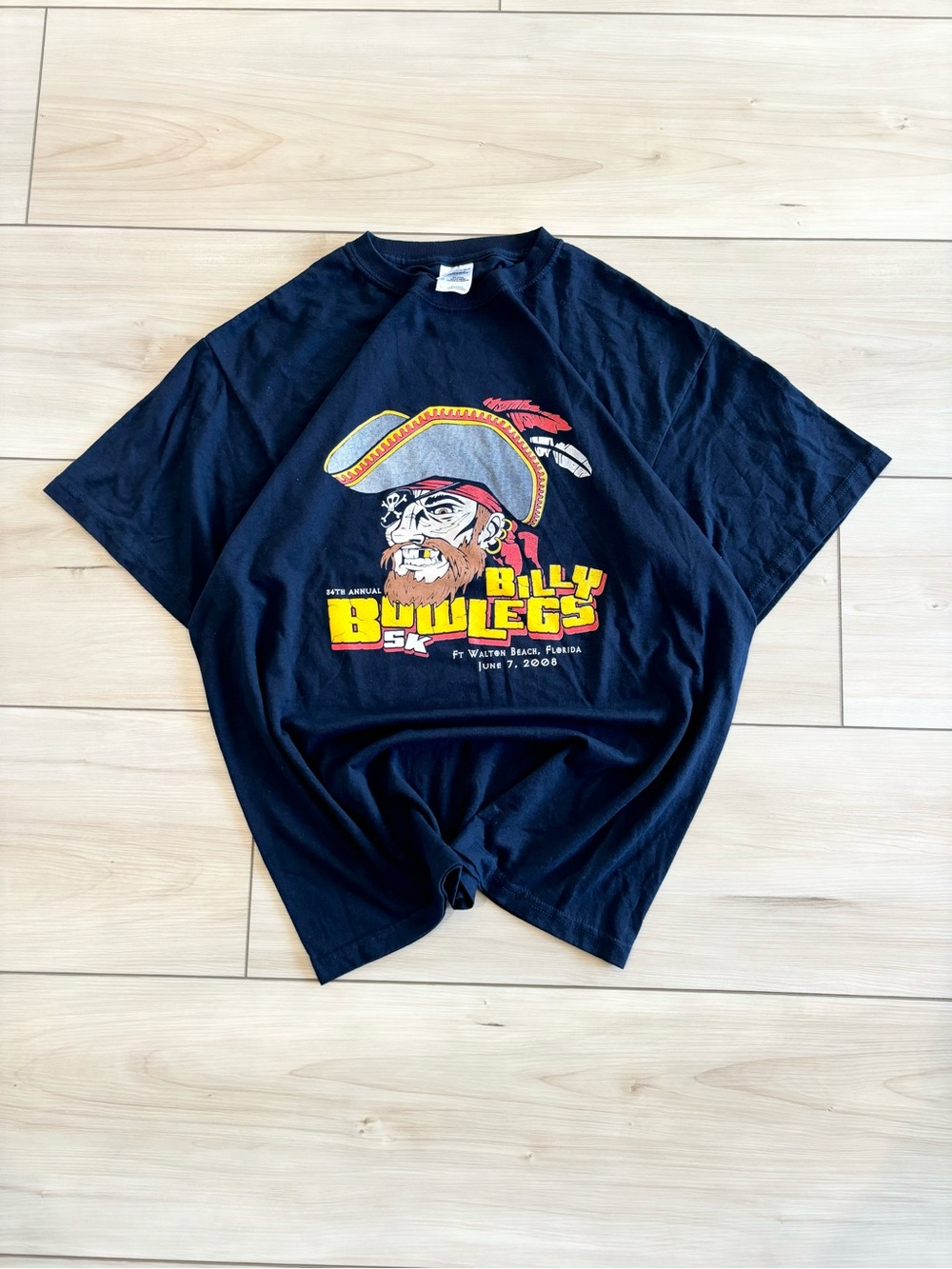 Vintage 2008 Billy Bowlegs 5K Marathon Racing Men’s blue Pirate surf tee size L